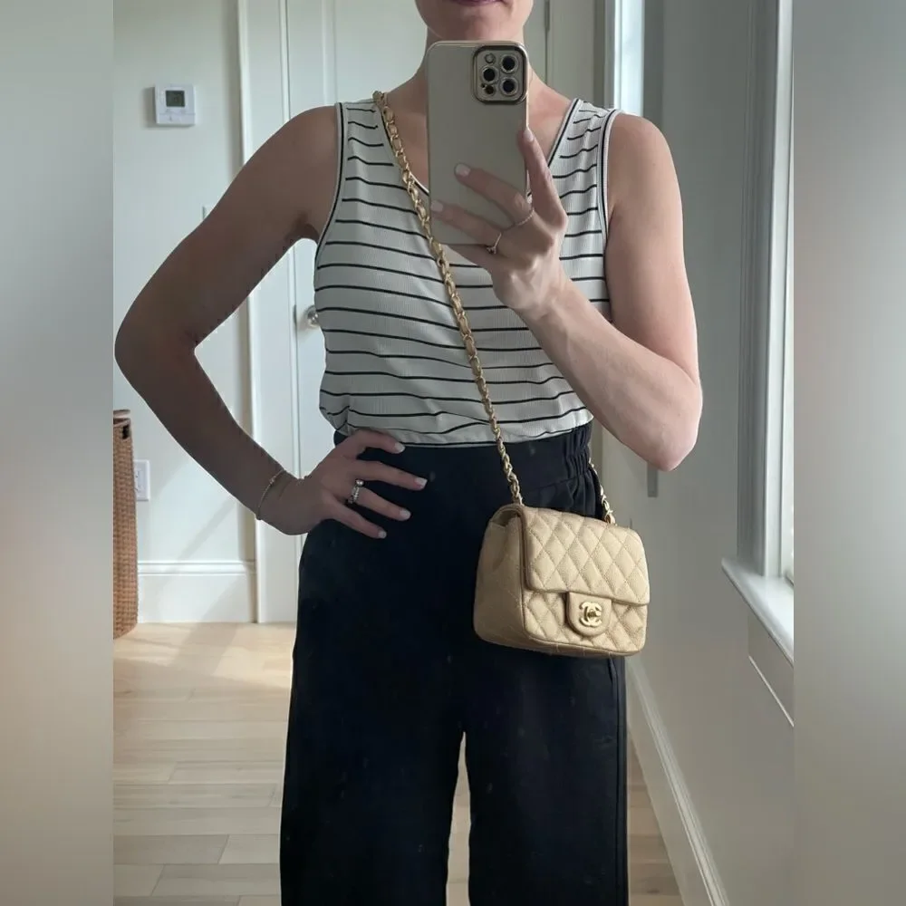 Chanel square mini gold caviar leather & GHW
